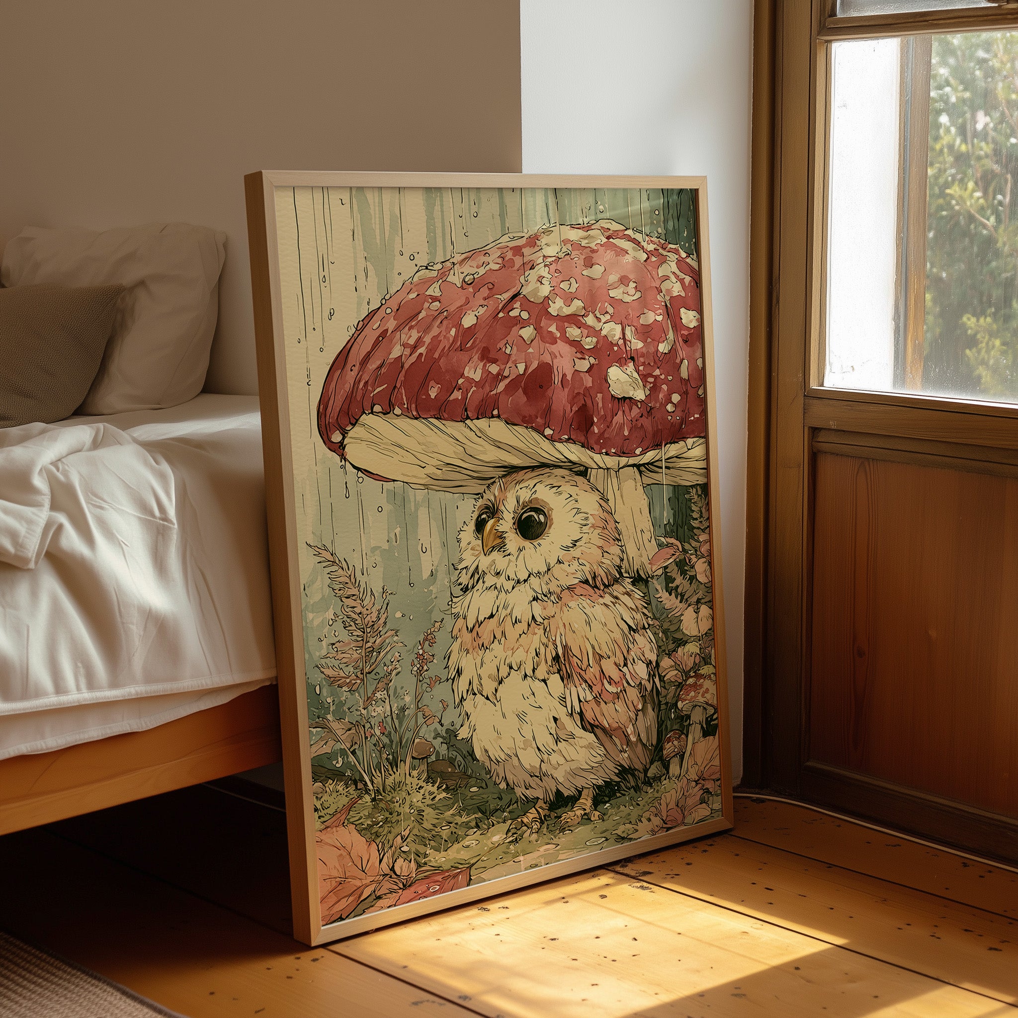 Toadstool Hideaway: Curious Owl Close-Up