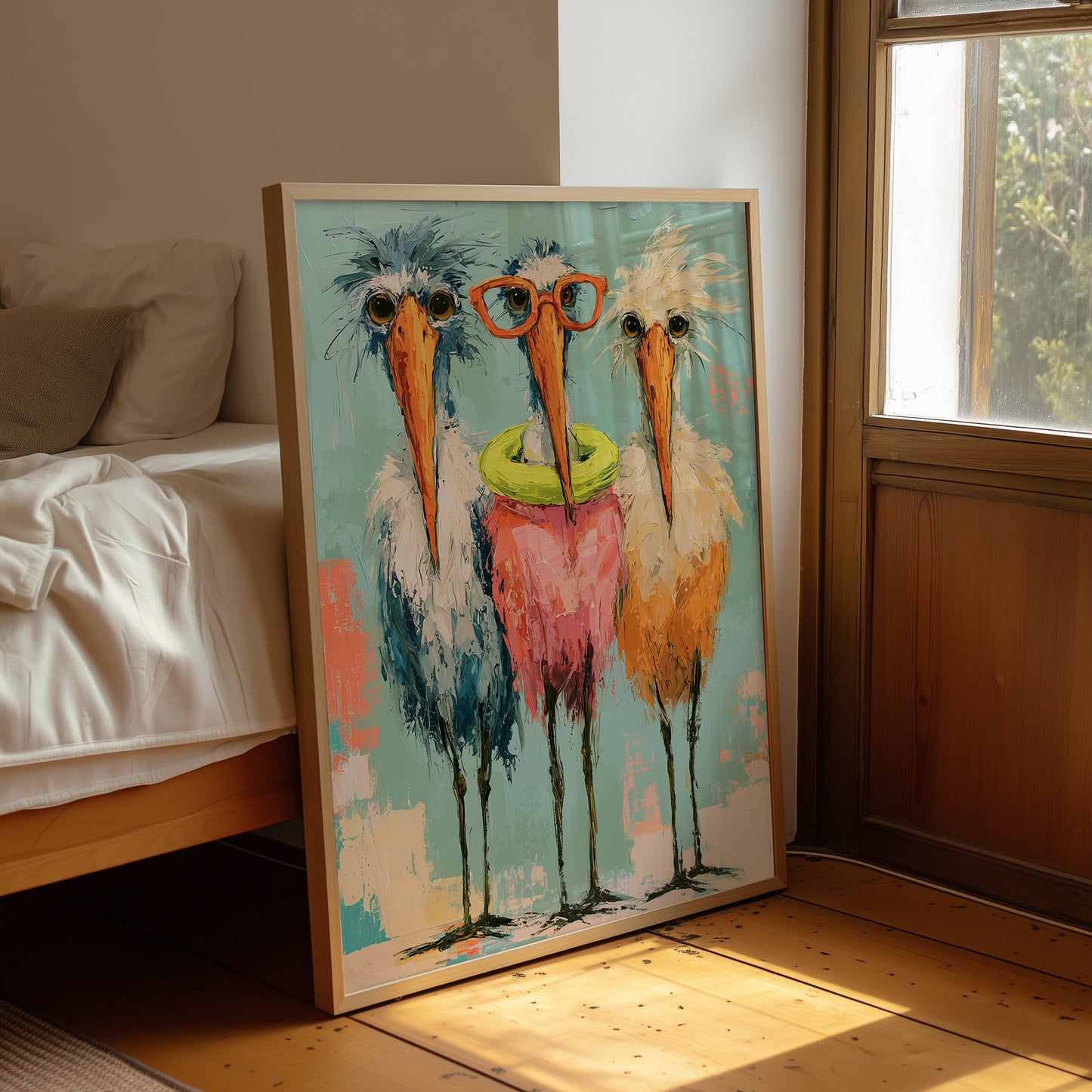 Nerdy Bird Trio: Storks in Sweaters and Specs