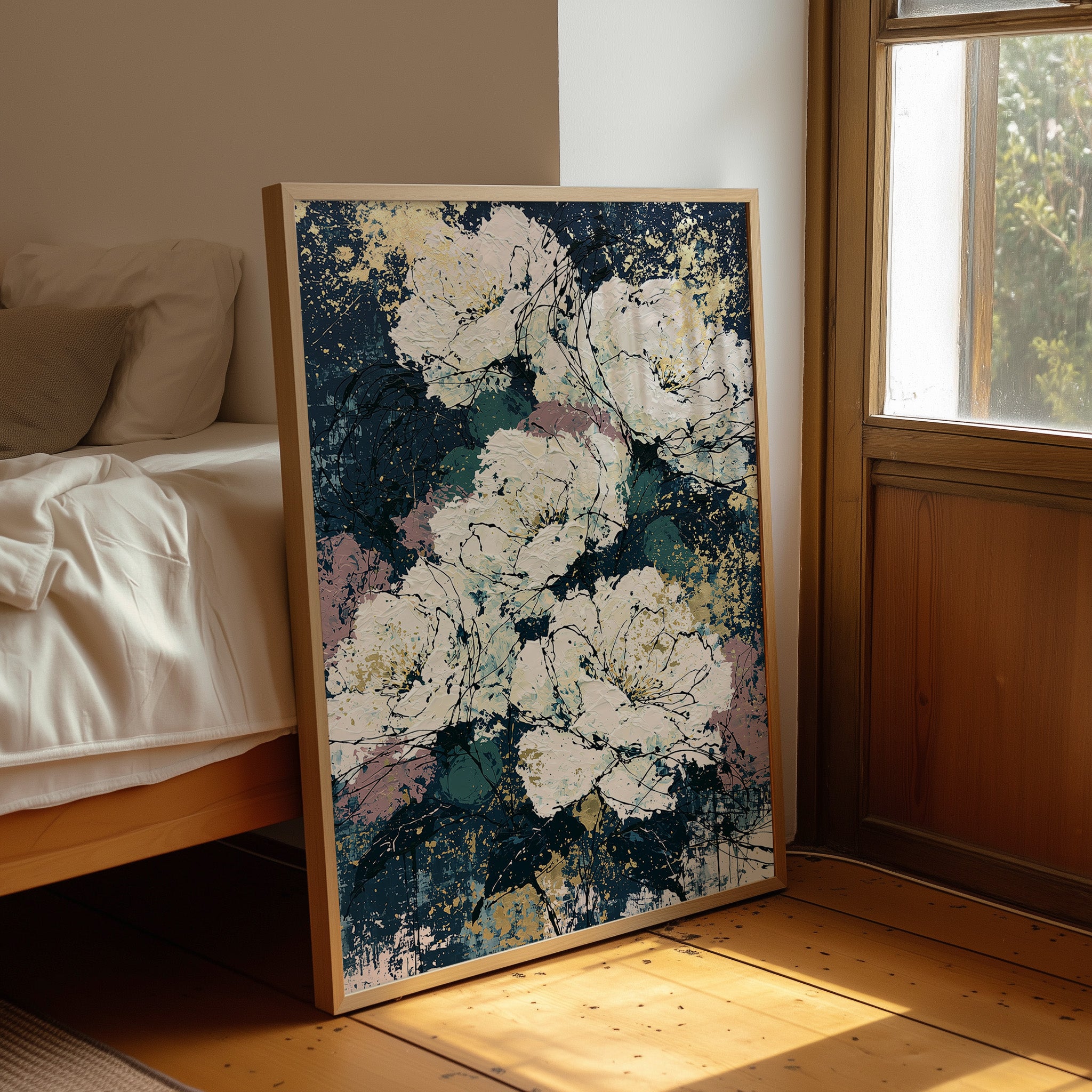 Midnight Blooms in Gold Leaf