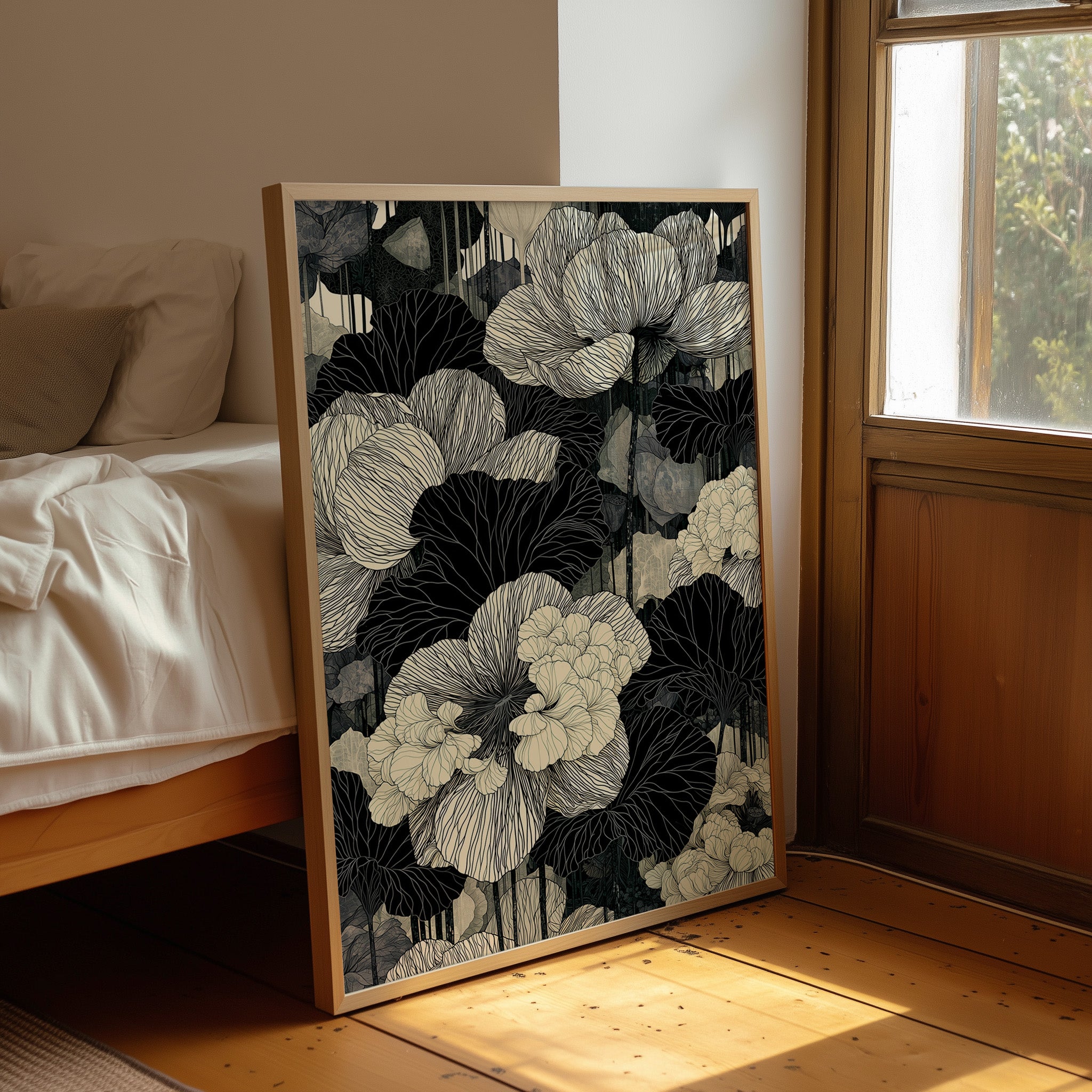 Poppies in Fine Black Ink