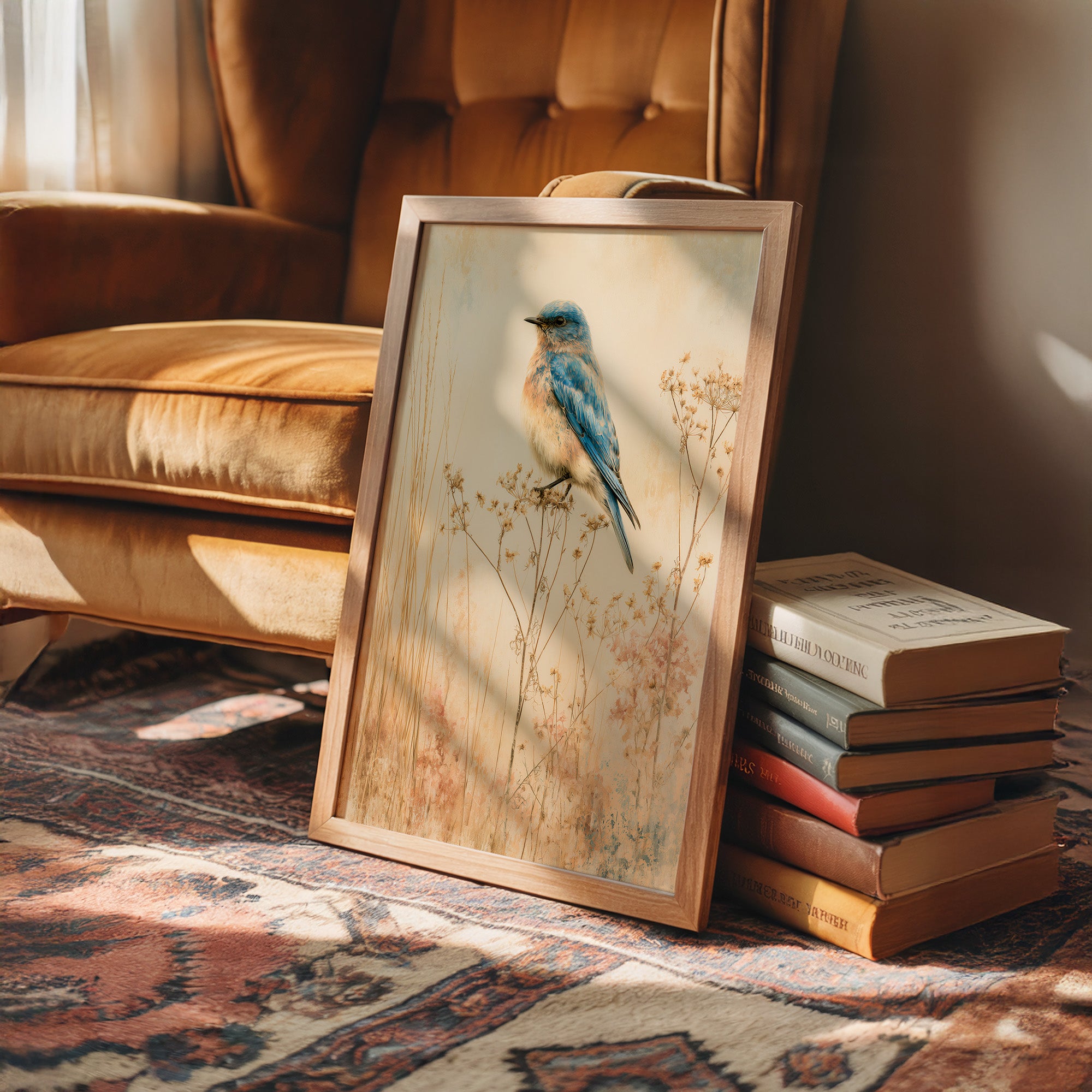 Bluebird in the Dried Wildflowers