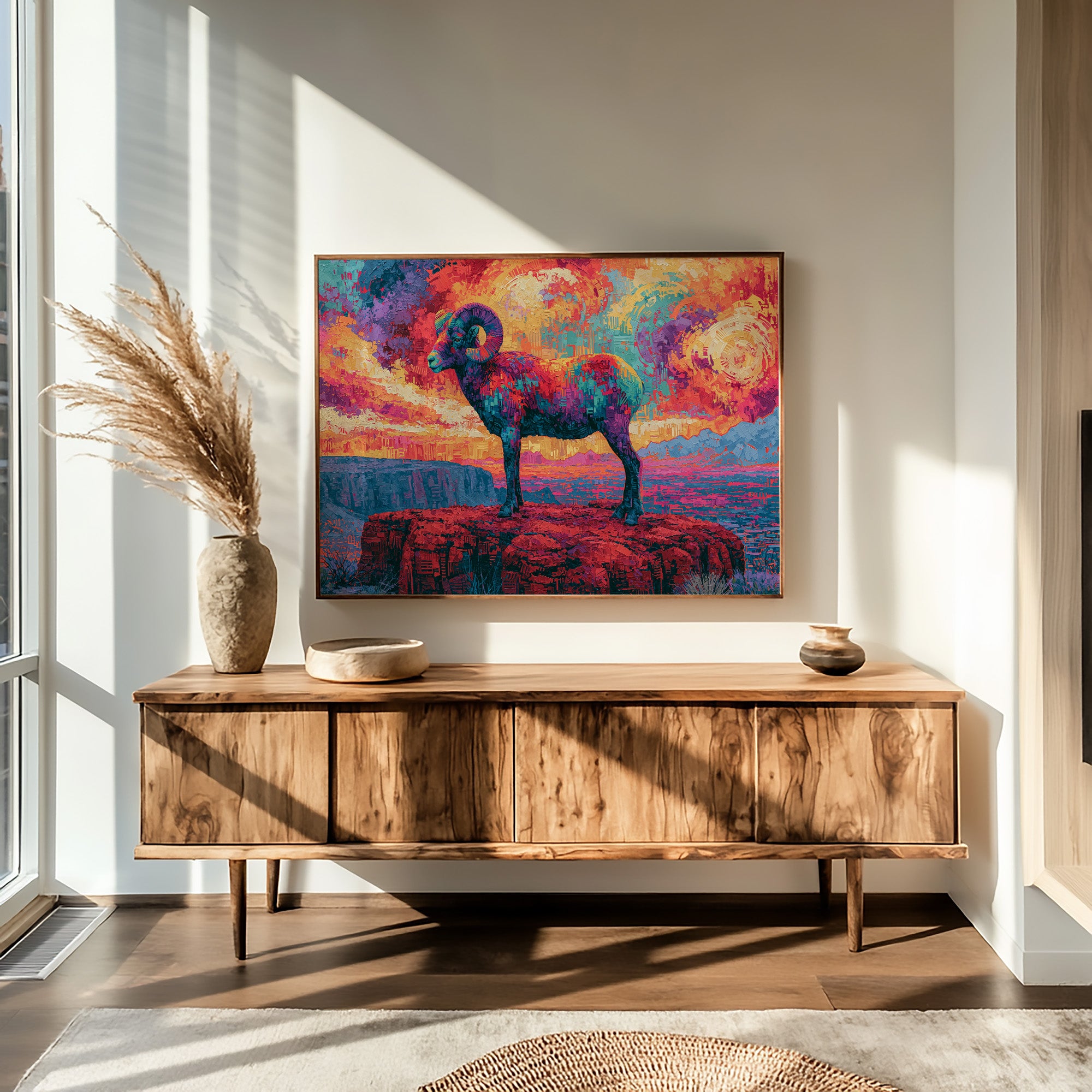 Bighorn Ram, Canyon Sky Ablaze