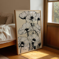 Botanical Poppies in Ink Wash