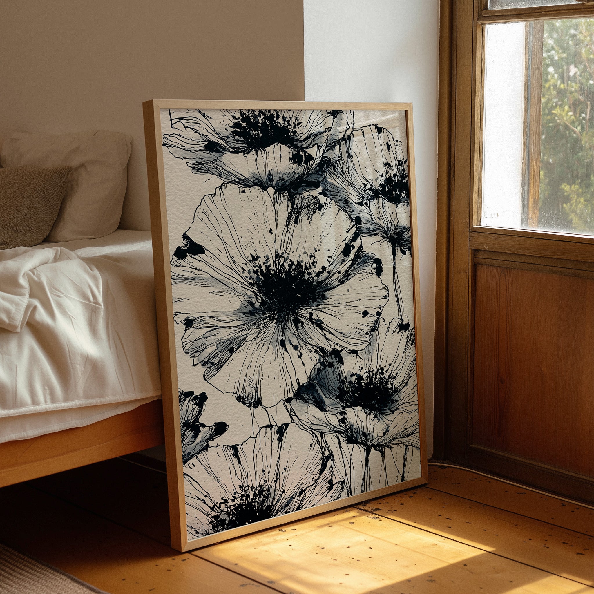 Poppies in Ink Splatter