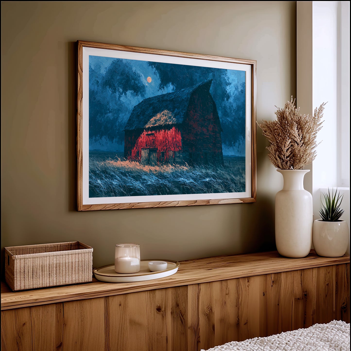 Red Barn Under a Blue Moon