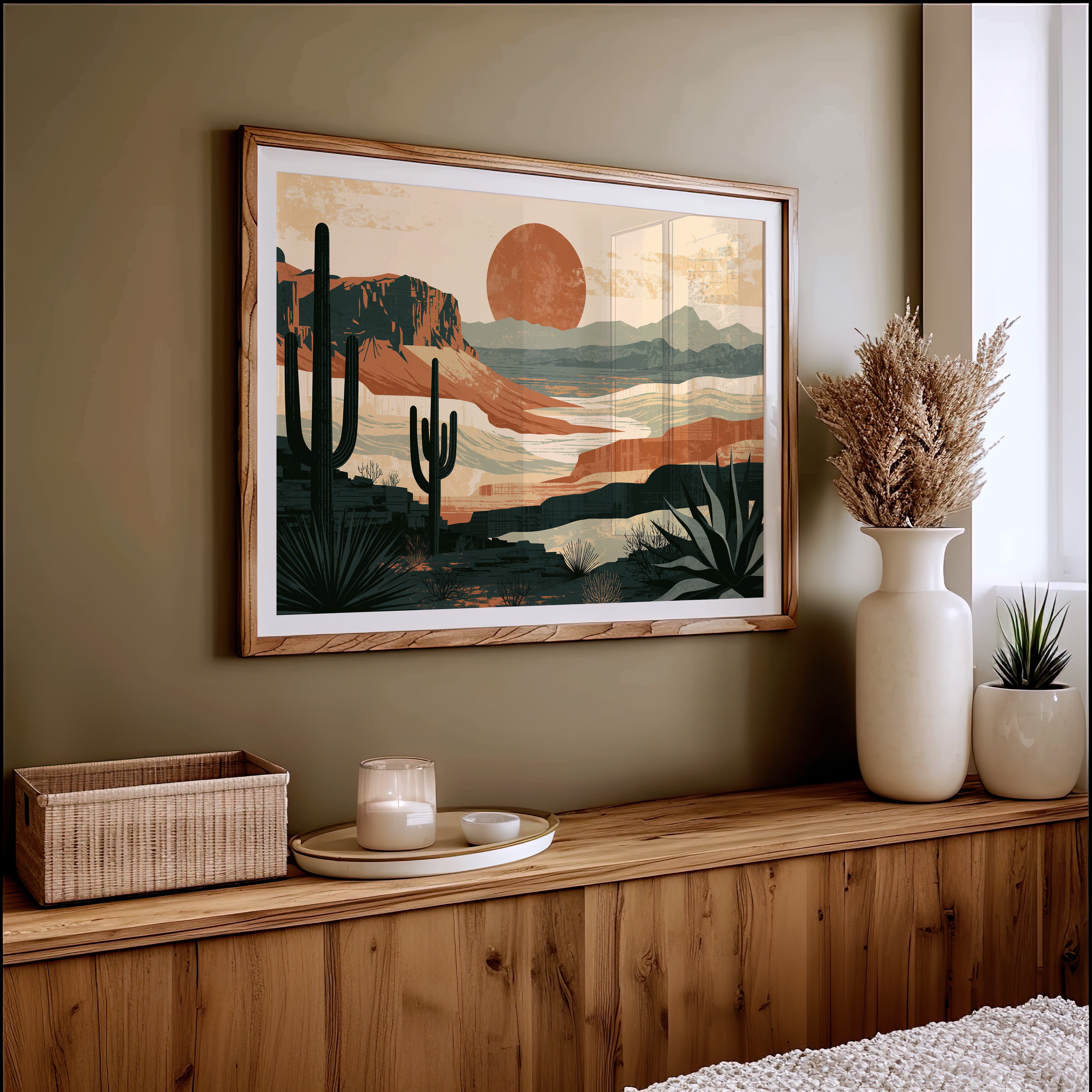 Retro Sun Over Saguaro Country