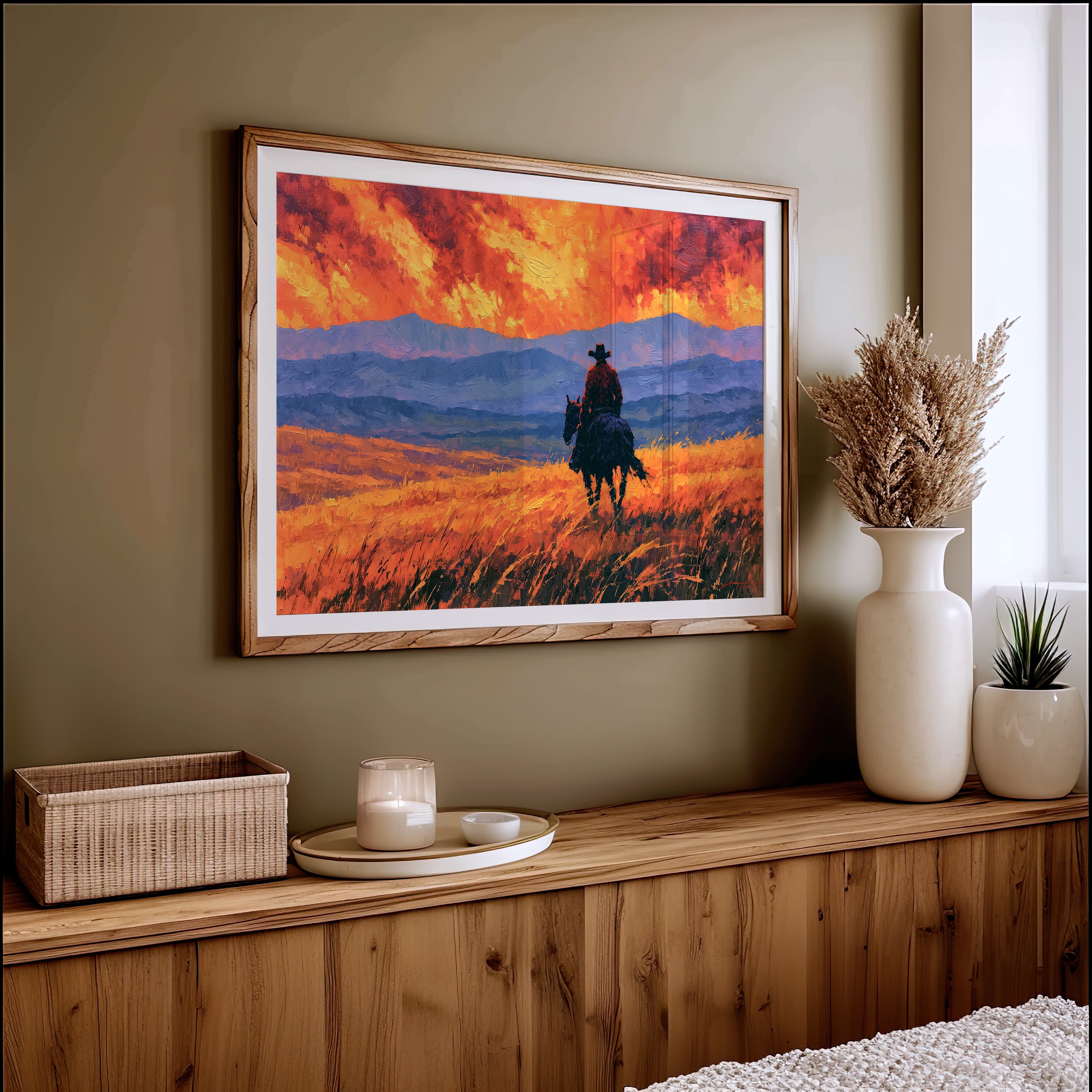 Cowboy Beneath the Crimson Sky