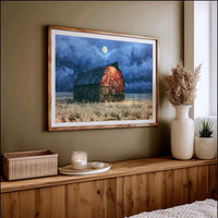 Old Red Barn Under Moonlight