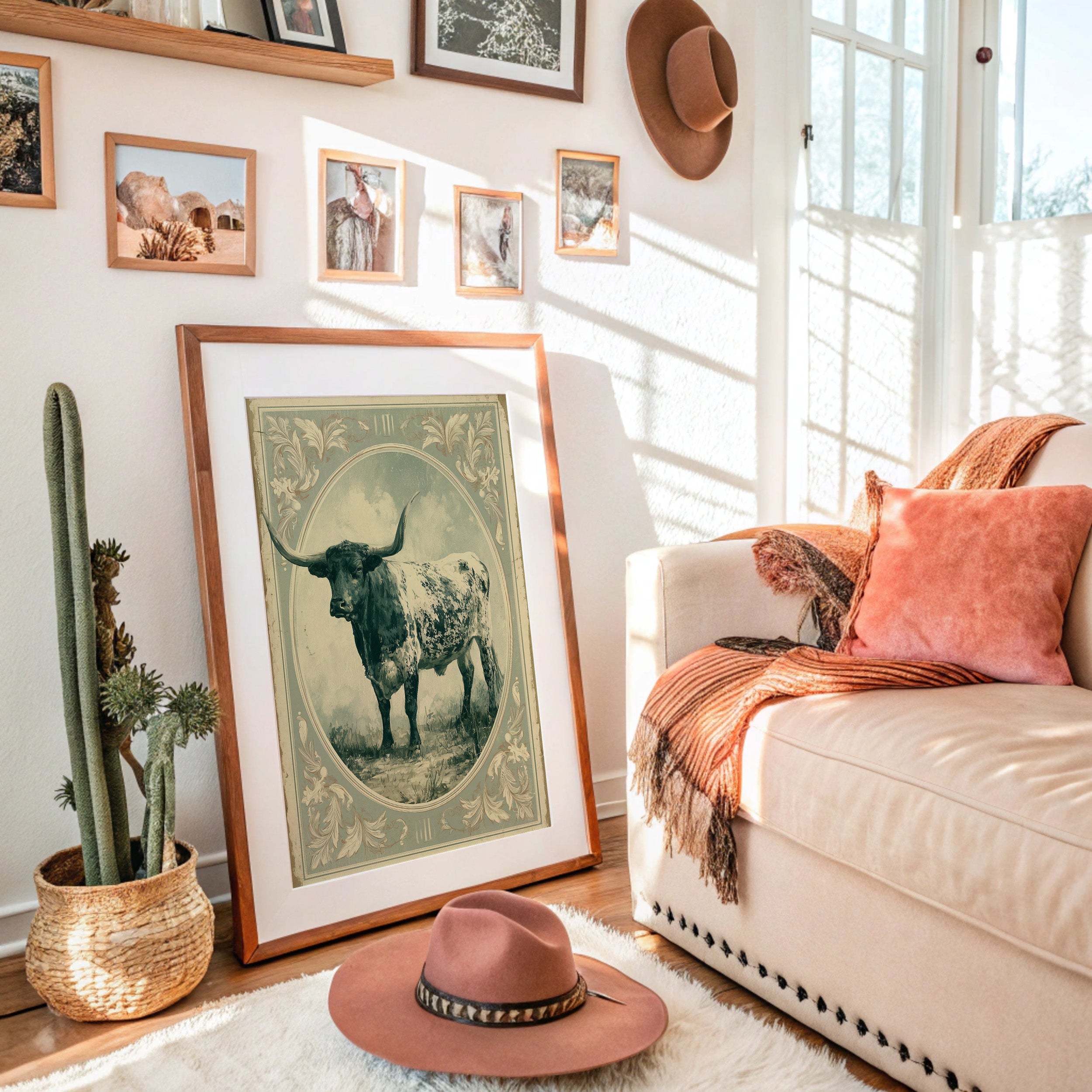 Longhorn in Antique Frame