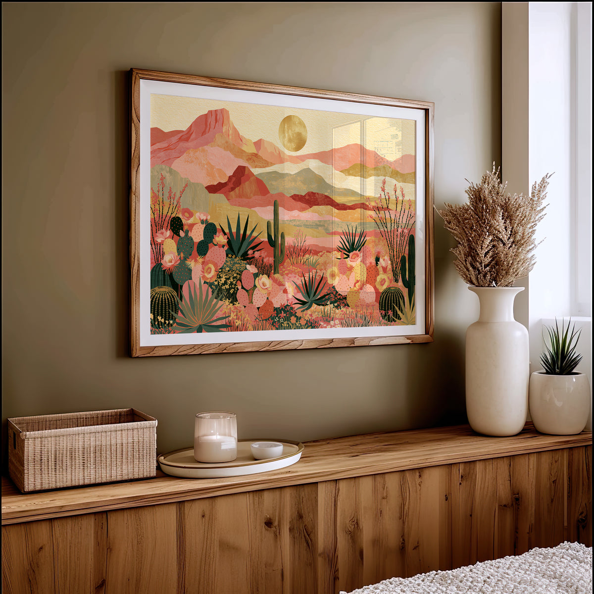 Blooming Desert Under Golden Moon