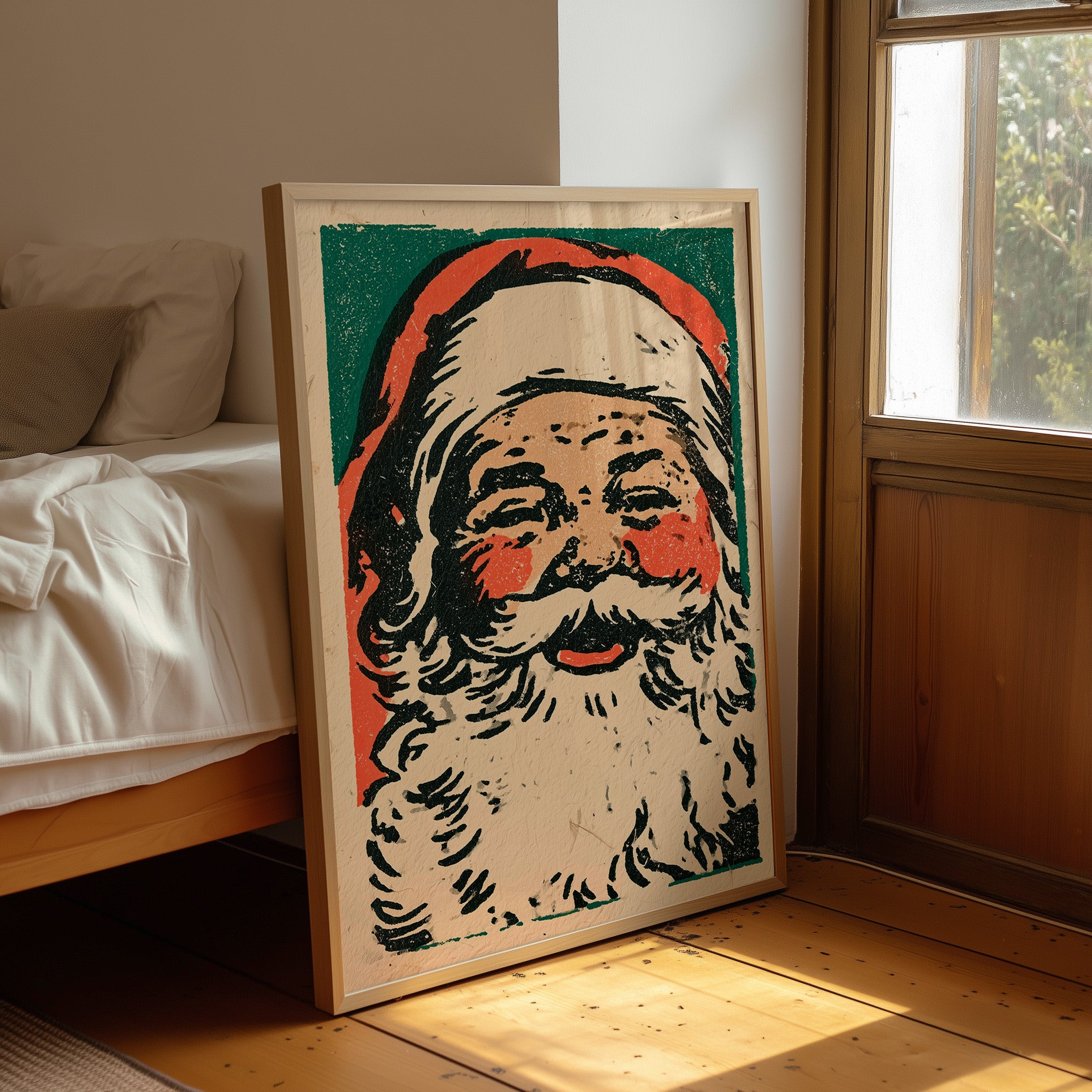Linocut Santa Portrait