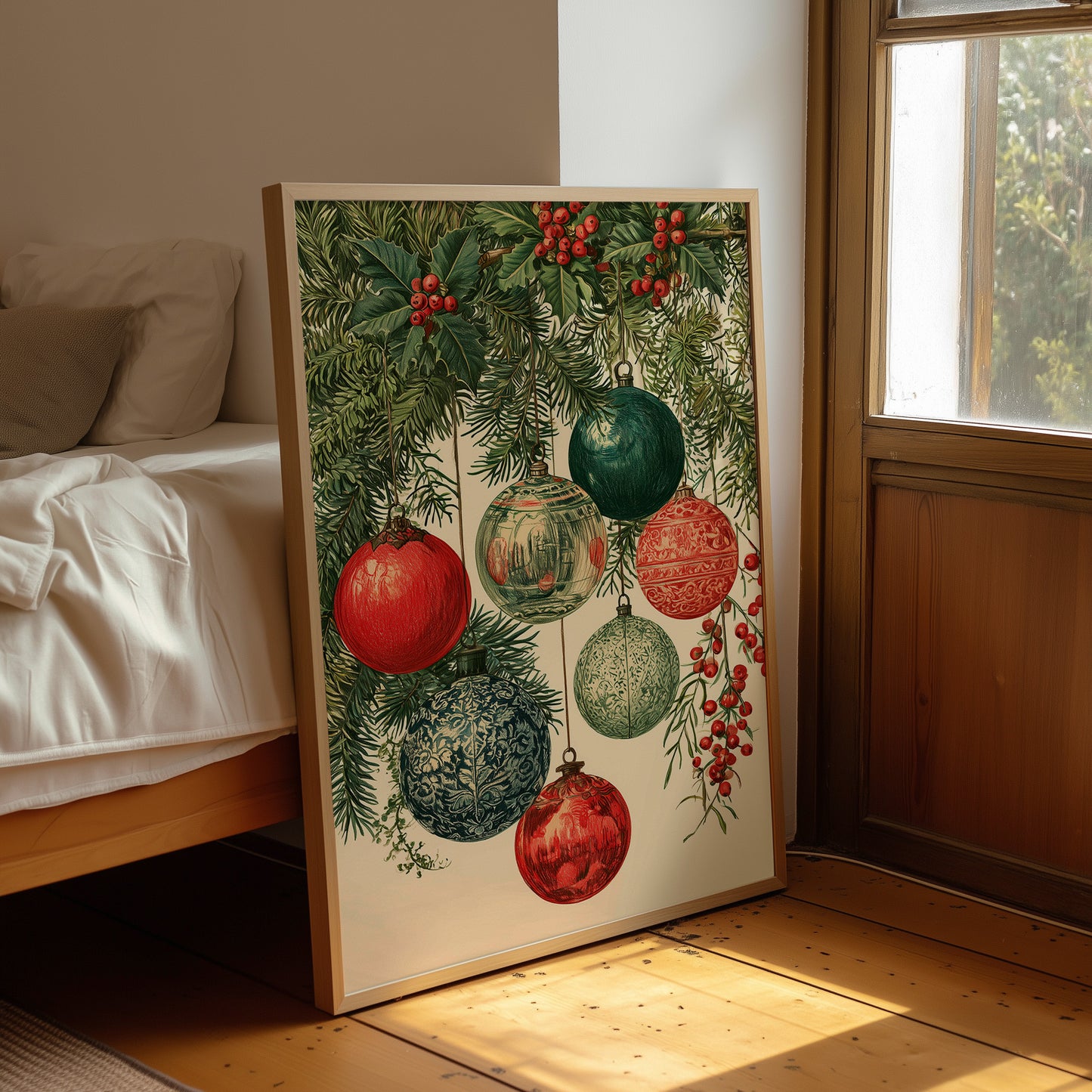 Vintage Glass Ornaments & Holly