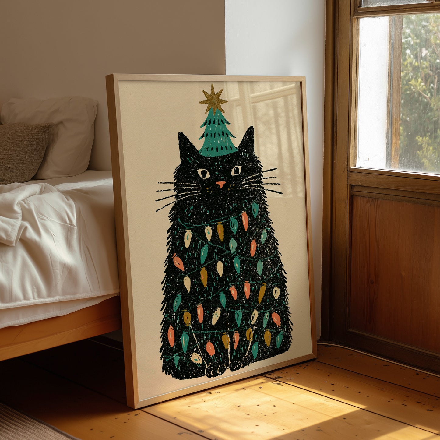 Cat Wrapped in Christmas Lights