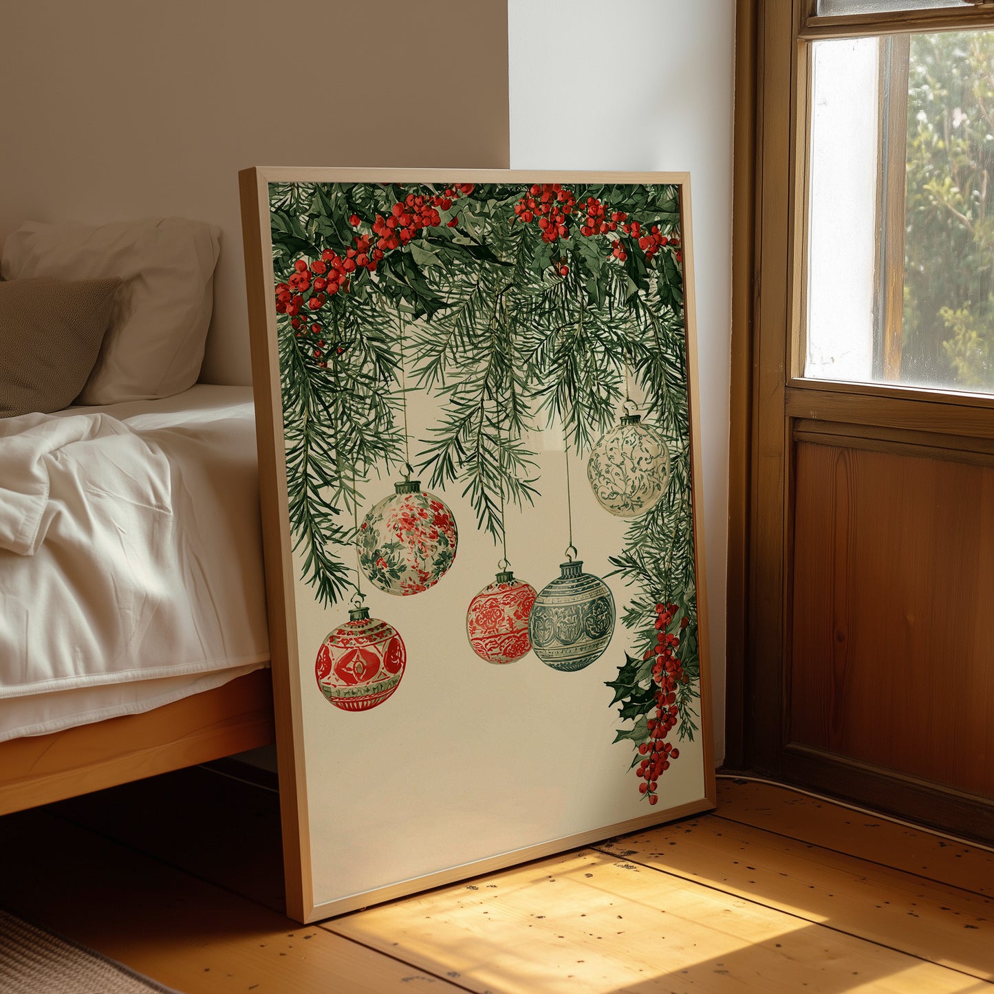 Patterned Baubles, Holly Framed