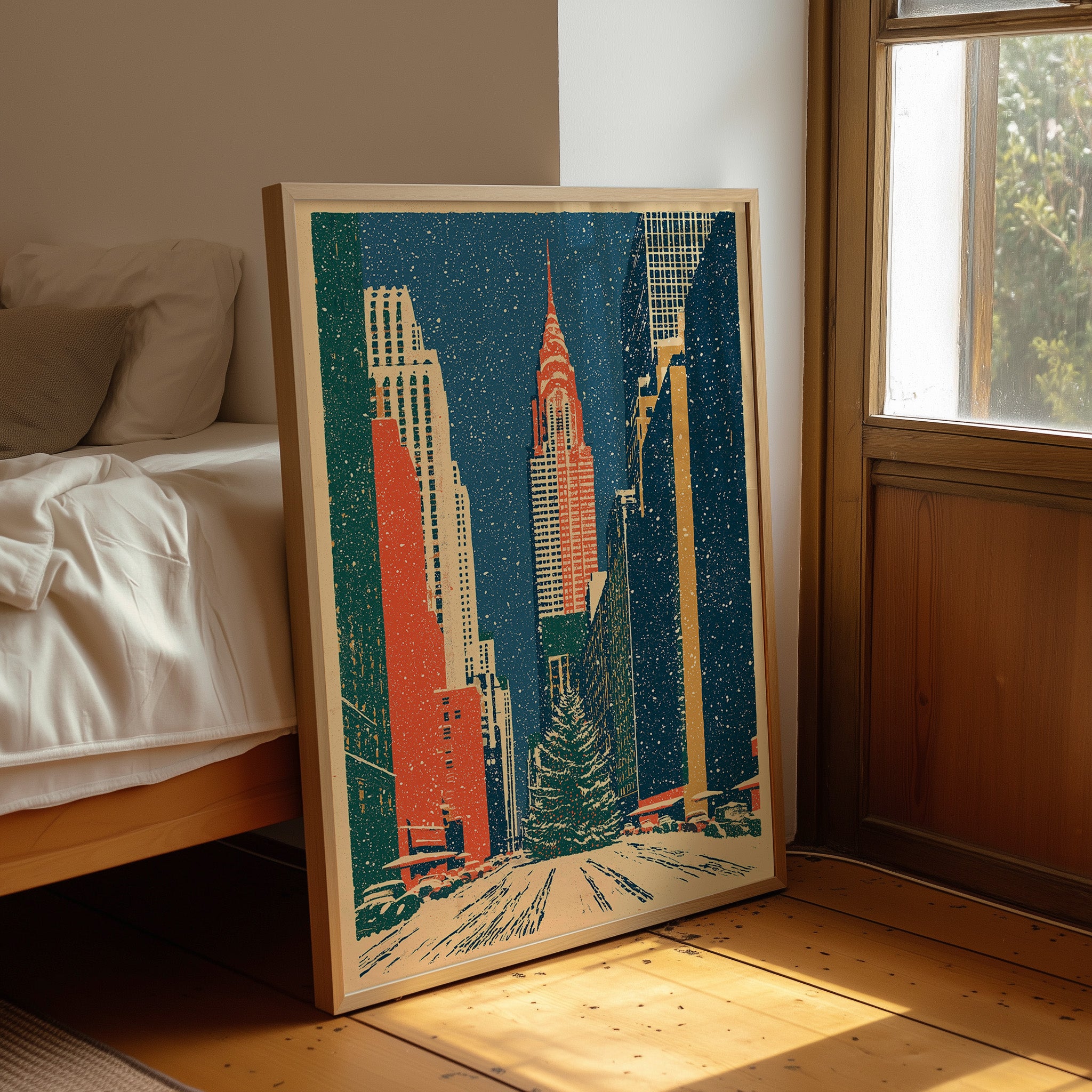 Snowy New York Skyline Christmas