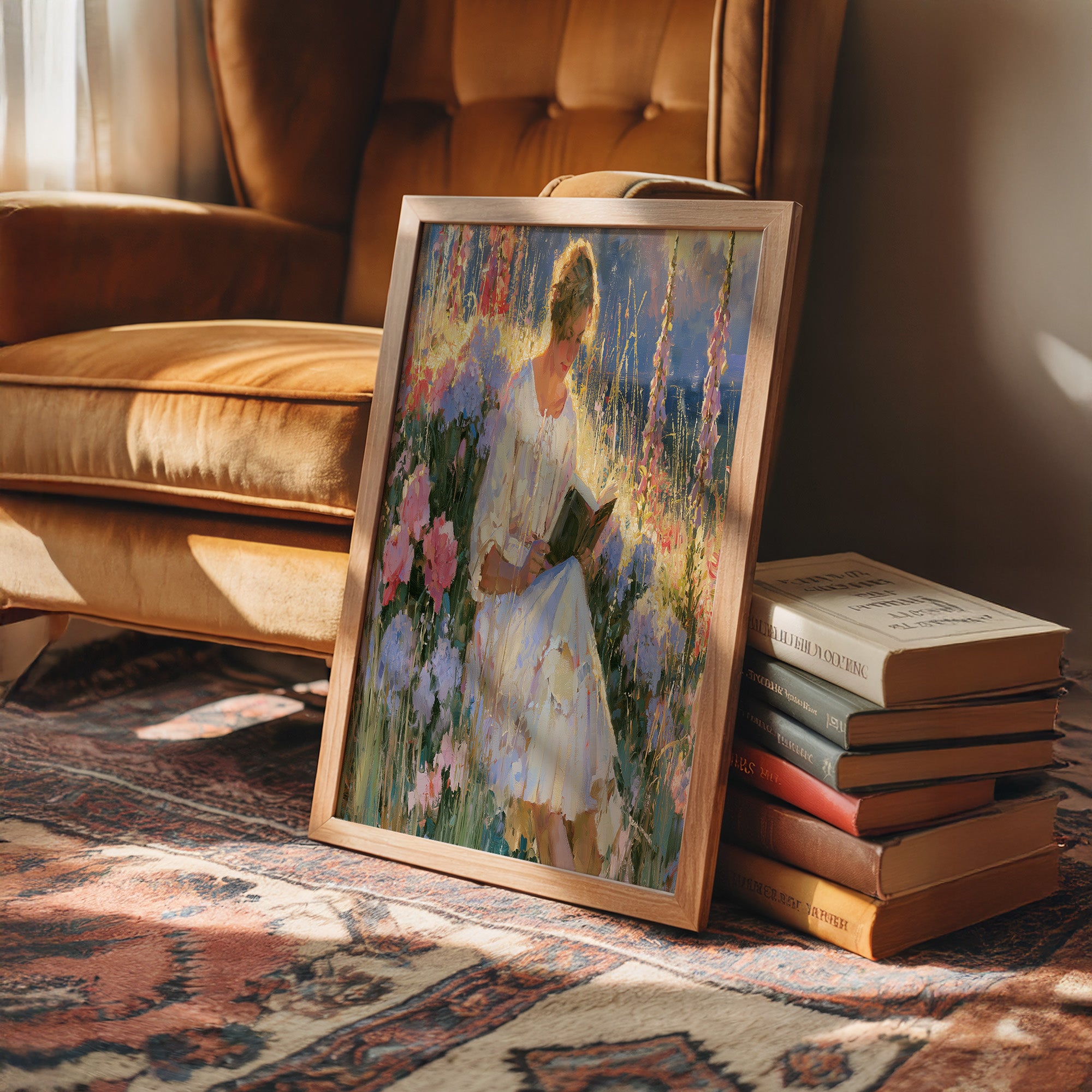 Reading Girl In Sunlit Garden