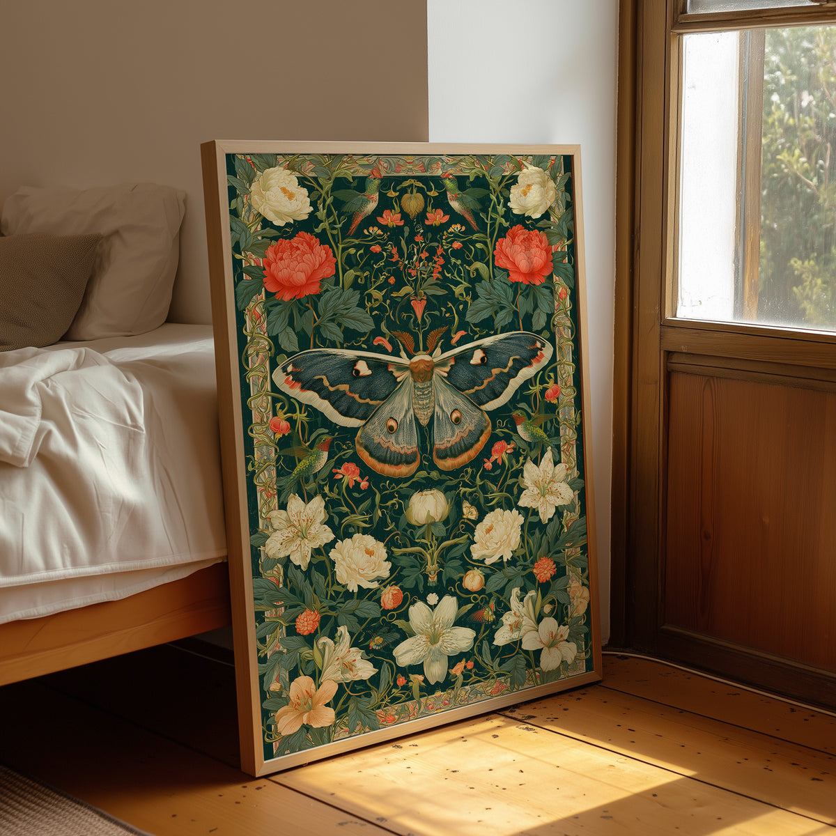 Emperor Moth Presides Over the Peonies