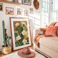 Prickly Pear in Cream and Coral, on Antique Tapestry