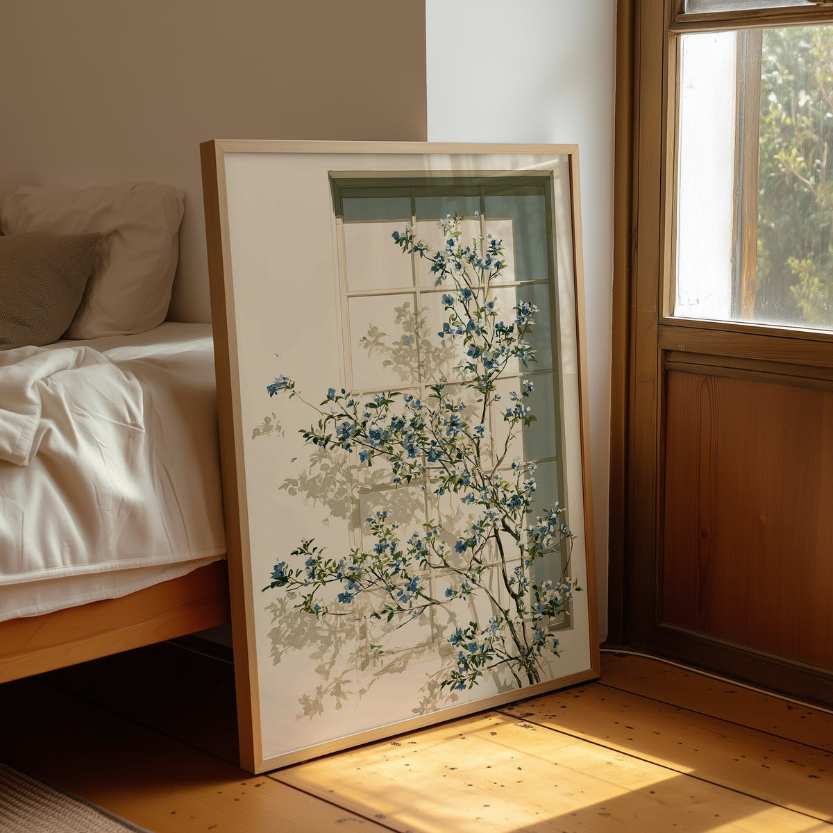 Blue Blossoms at the Windowpane