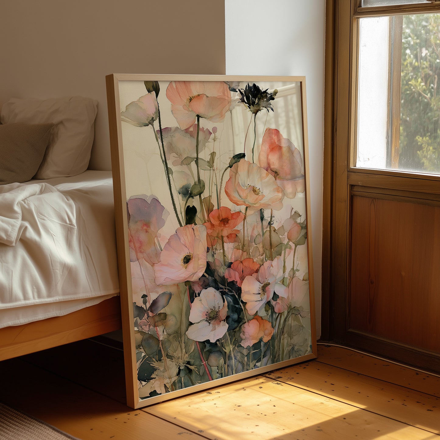 Poppies in Coral Wash