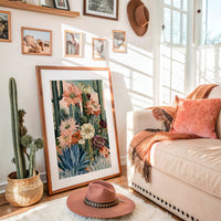 Blooming Oasis: Pink Cacti & Agave