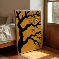Just Hanging Around, Spookily, framed print leaning beside a bed in a sunlit bedroom