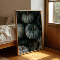 Feeling A Little Blue kin, framed print leaning beside a bed in a sunlit bedroom