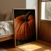 Speckled, Ribbed, And Ready For Its Portrait, framed print leaning beside a bed in a sunlit bedroom