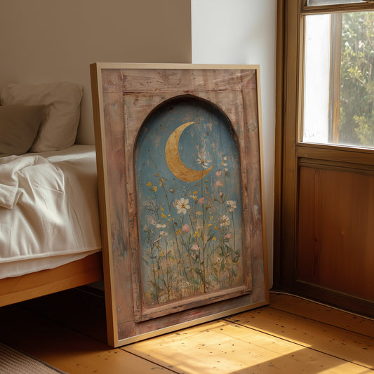 Crescent Over Quiet Blooms