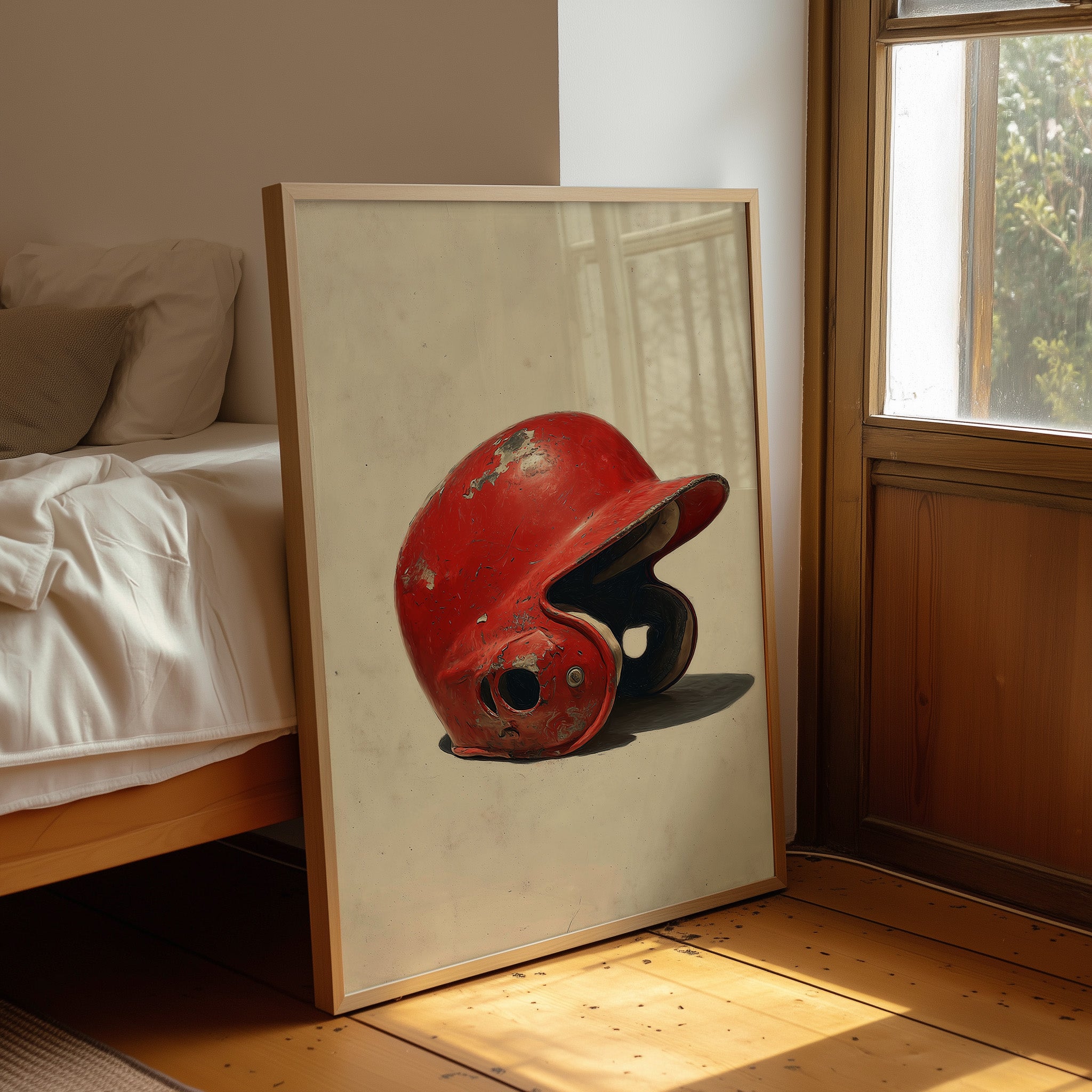 Worn Red Baseball Helmet