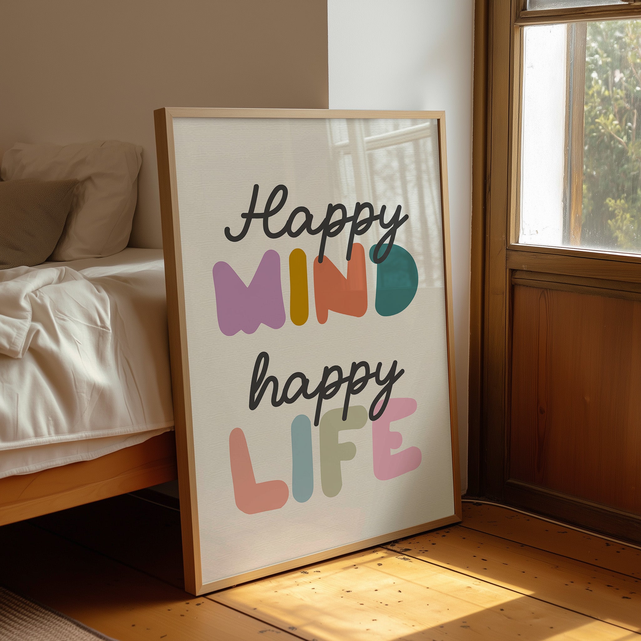 Happy Mind Happy Life Colorful Typography
