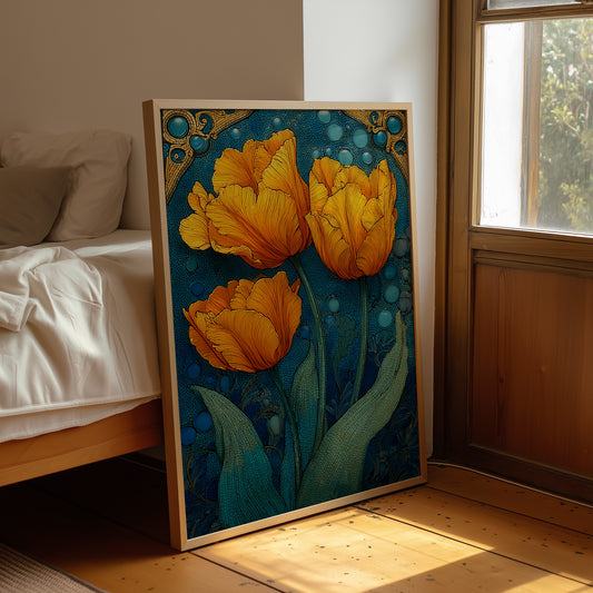Three Tulips in a Tiled Dream