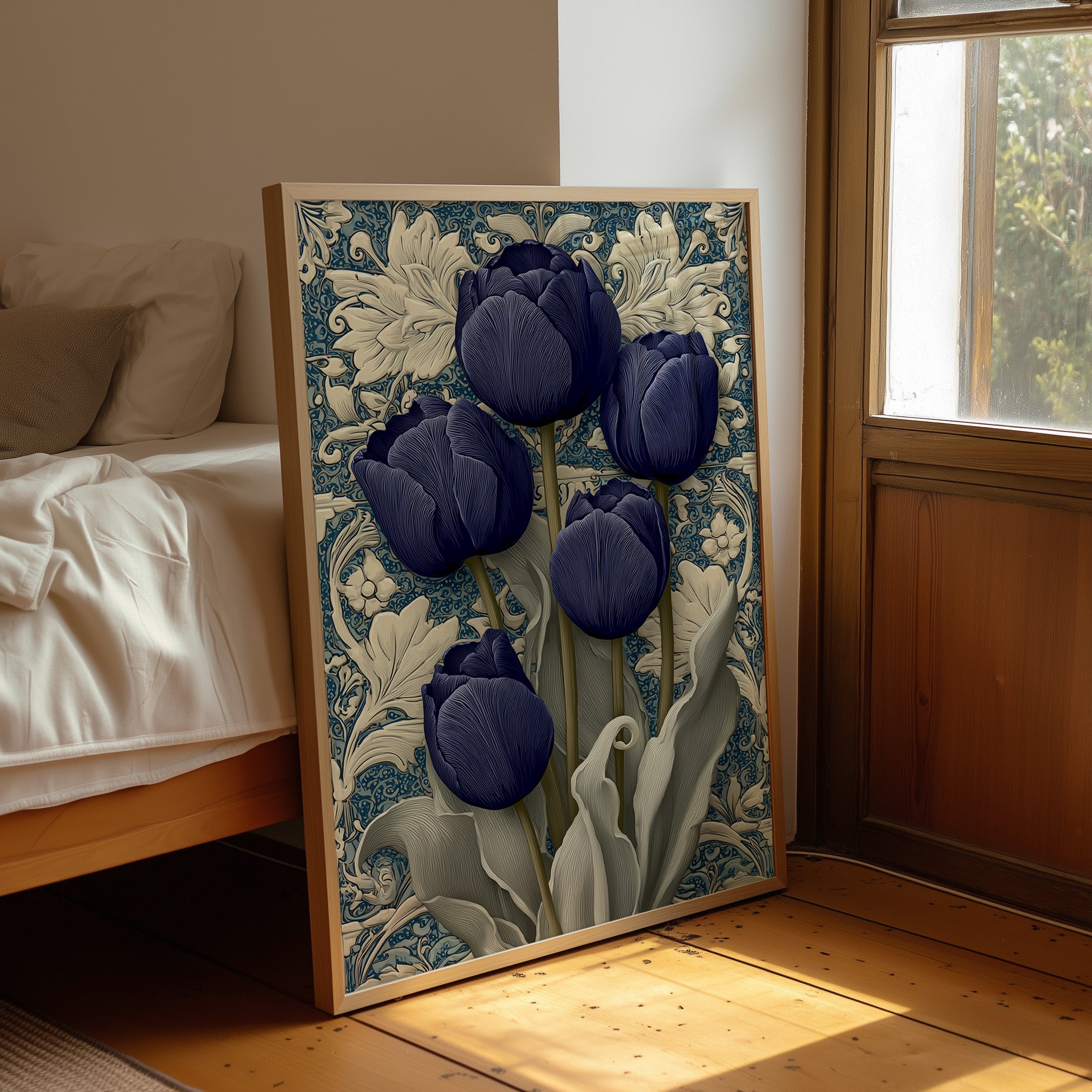 Midnight Tulips Against the Plasterwork