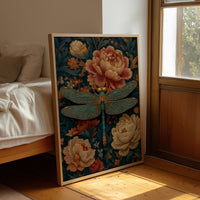 The Dragonfly Rests Among Peonies