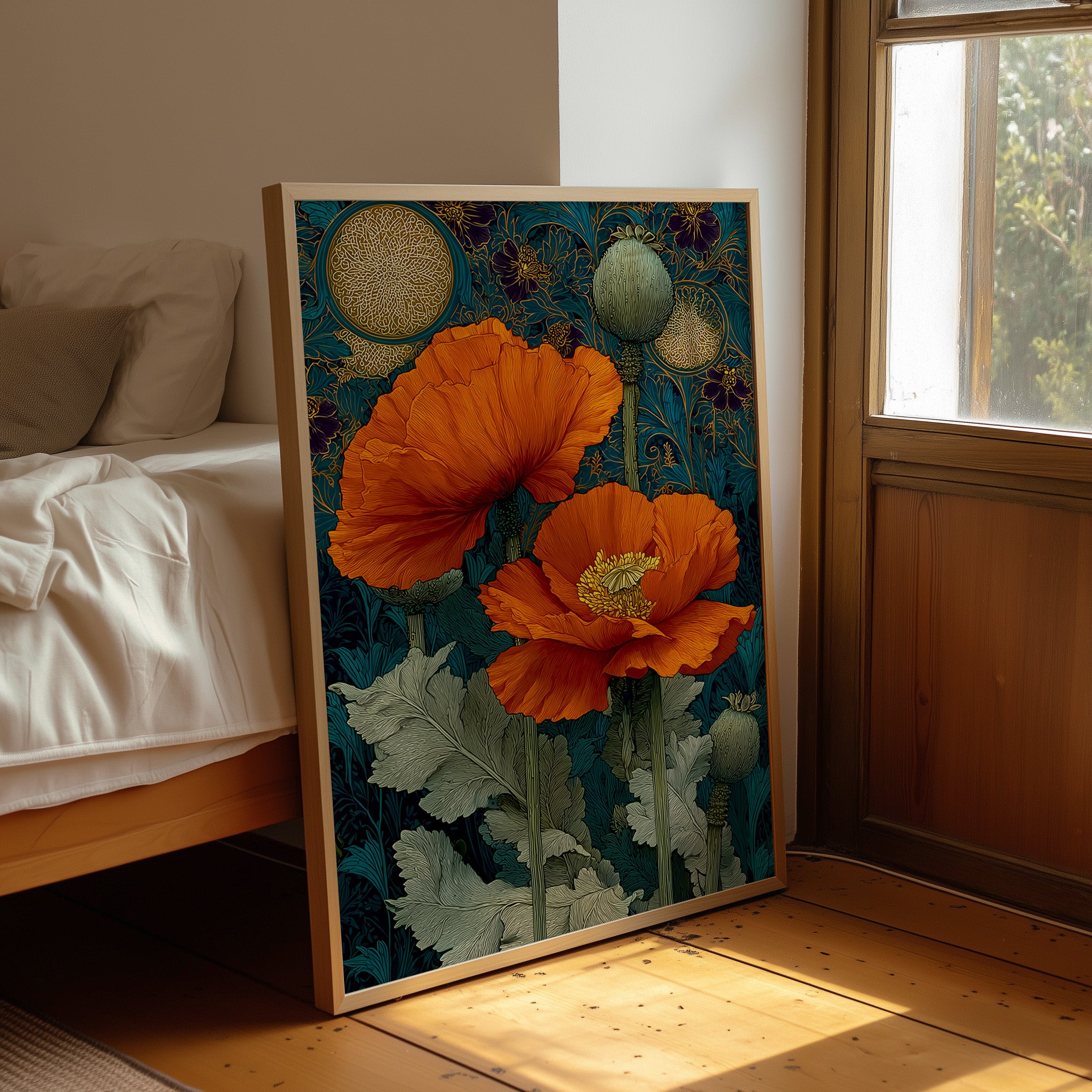 Poppies Under a Gold Moon