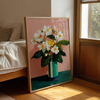 White Flowers Against a Pink Wall