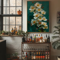 White Blooms Against Teal