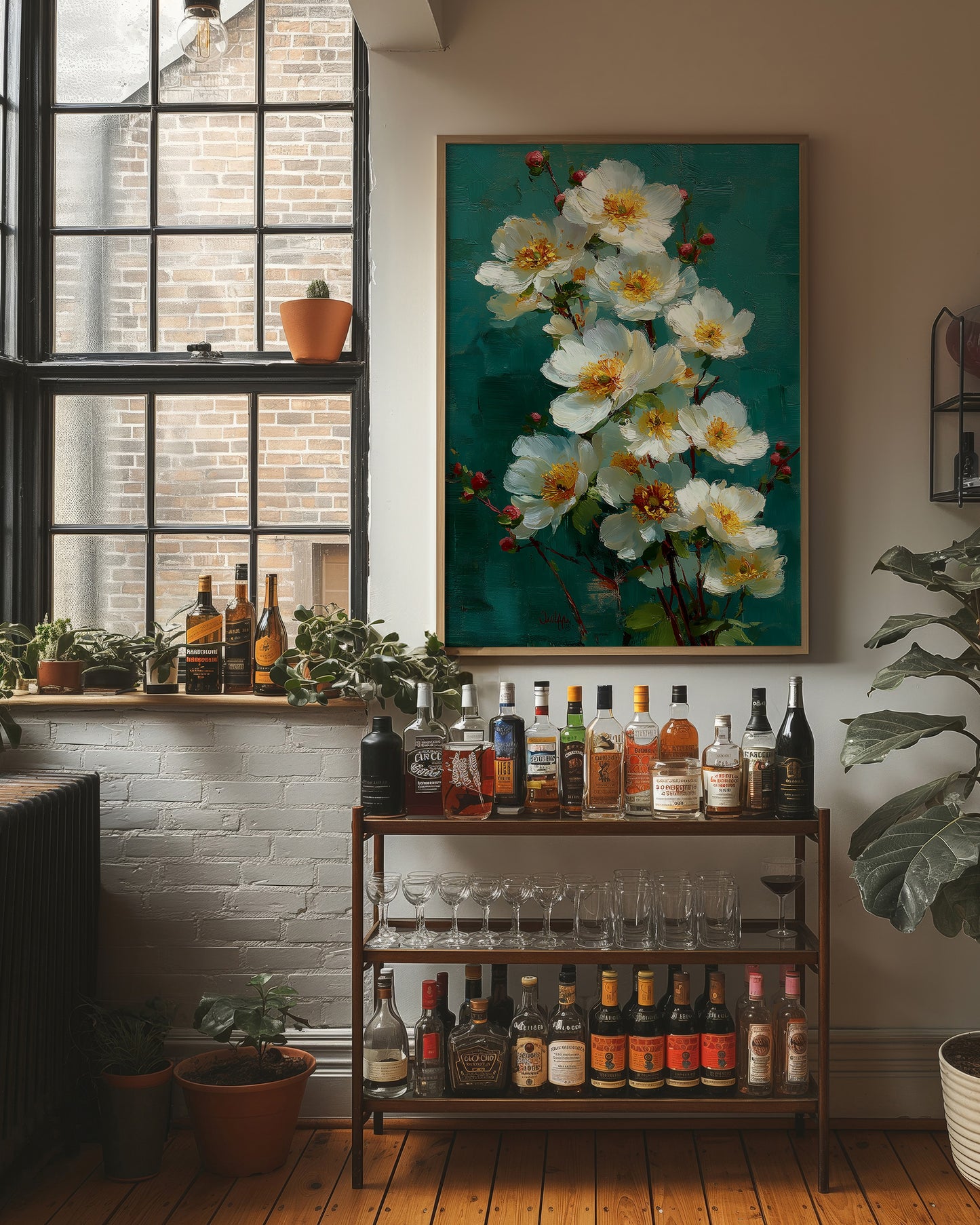 White Blooms Against Teal