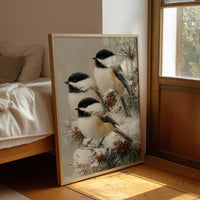 Chickadees on Frosted Pine