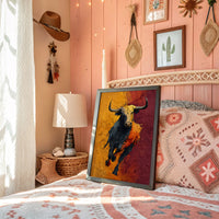 Longhorn Charging, Gold and Wine