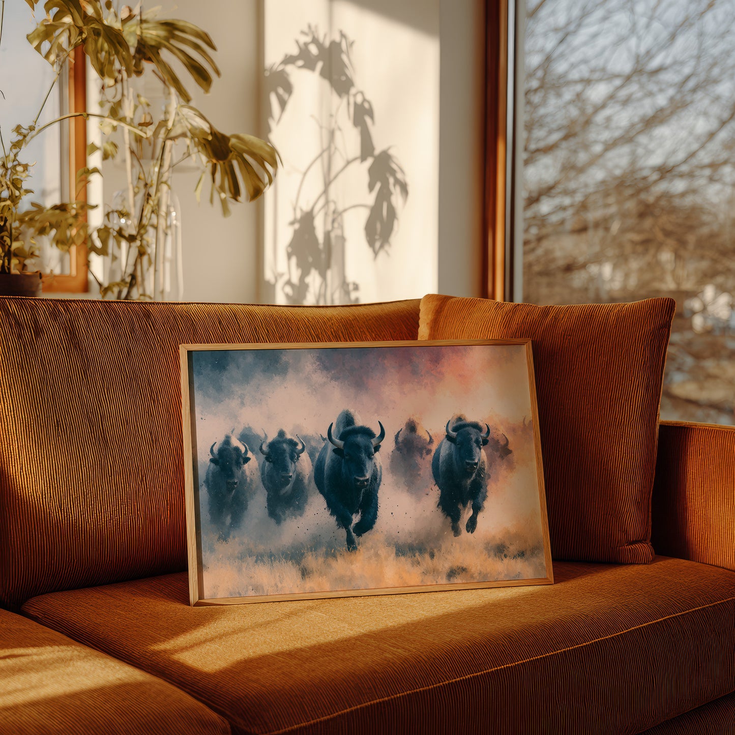 Bison Stampede Through Golden Dust