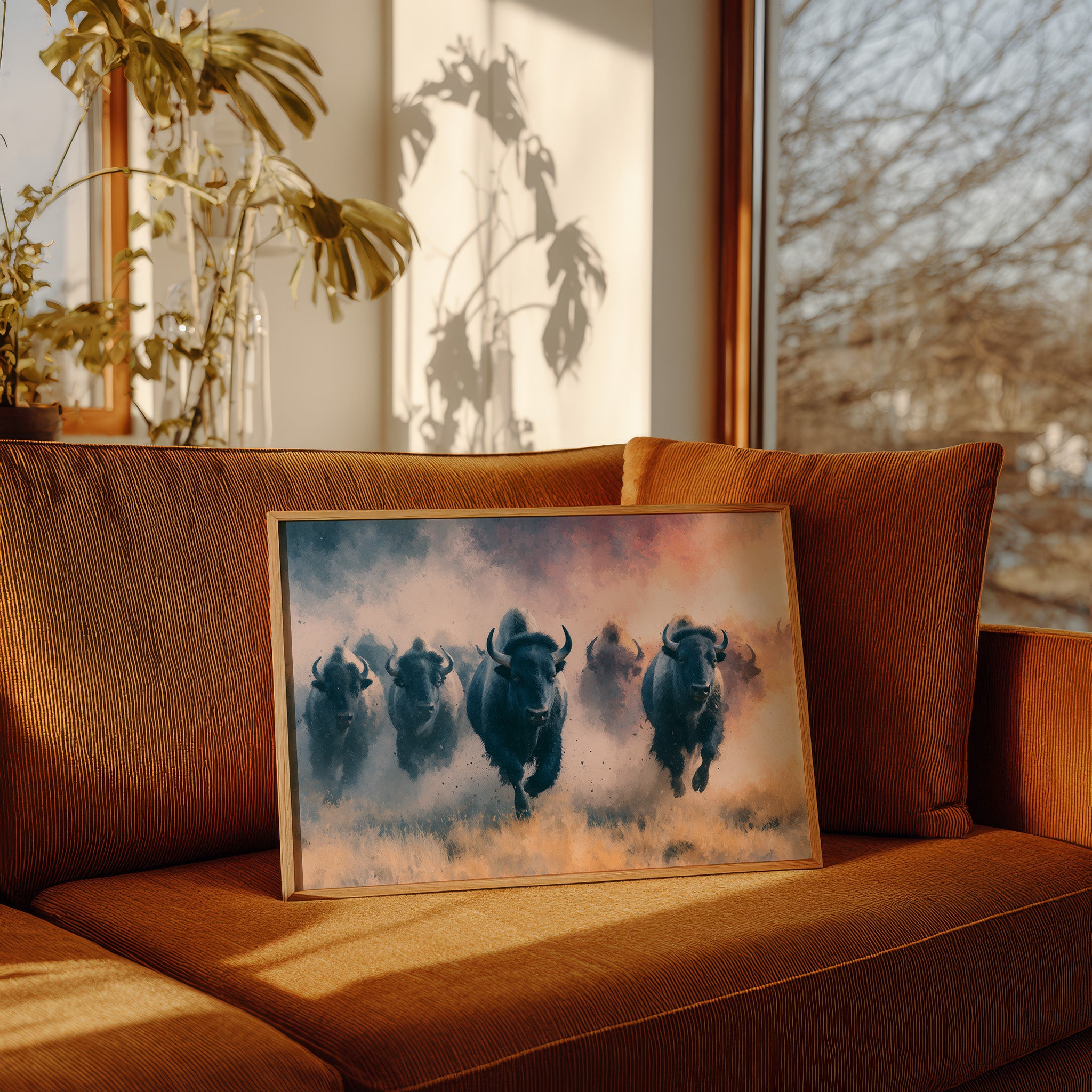 Bison Stampede Through Golden Dust