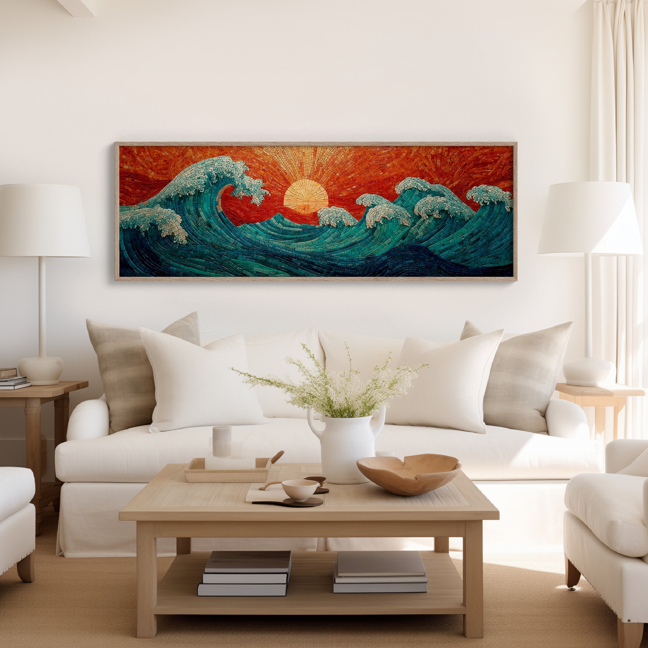 Crimson Sun Over Tiled Tides