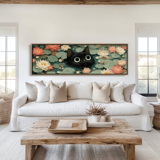 Midnight Cat Among Lotus Blossoms
