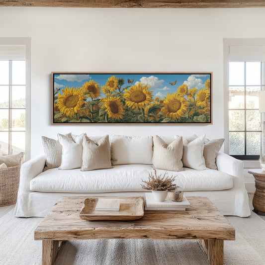 Sunflowers Beneath a Carved Sky