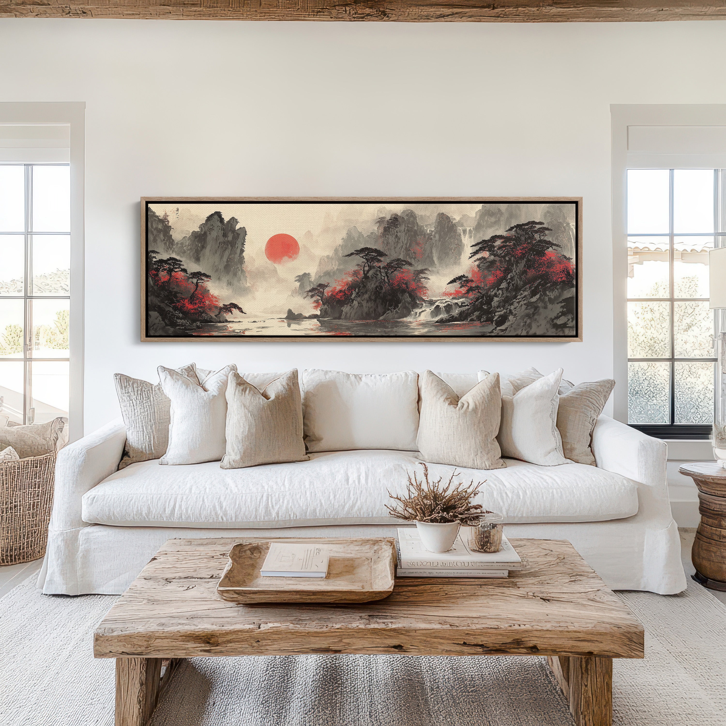 Crimson Trees Beneath a Rising Sun