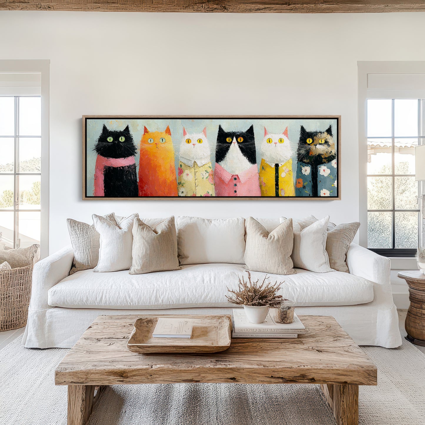 Dressed-Up Cats in a Row