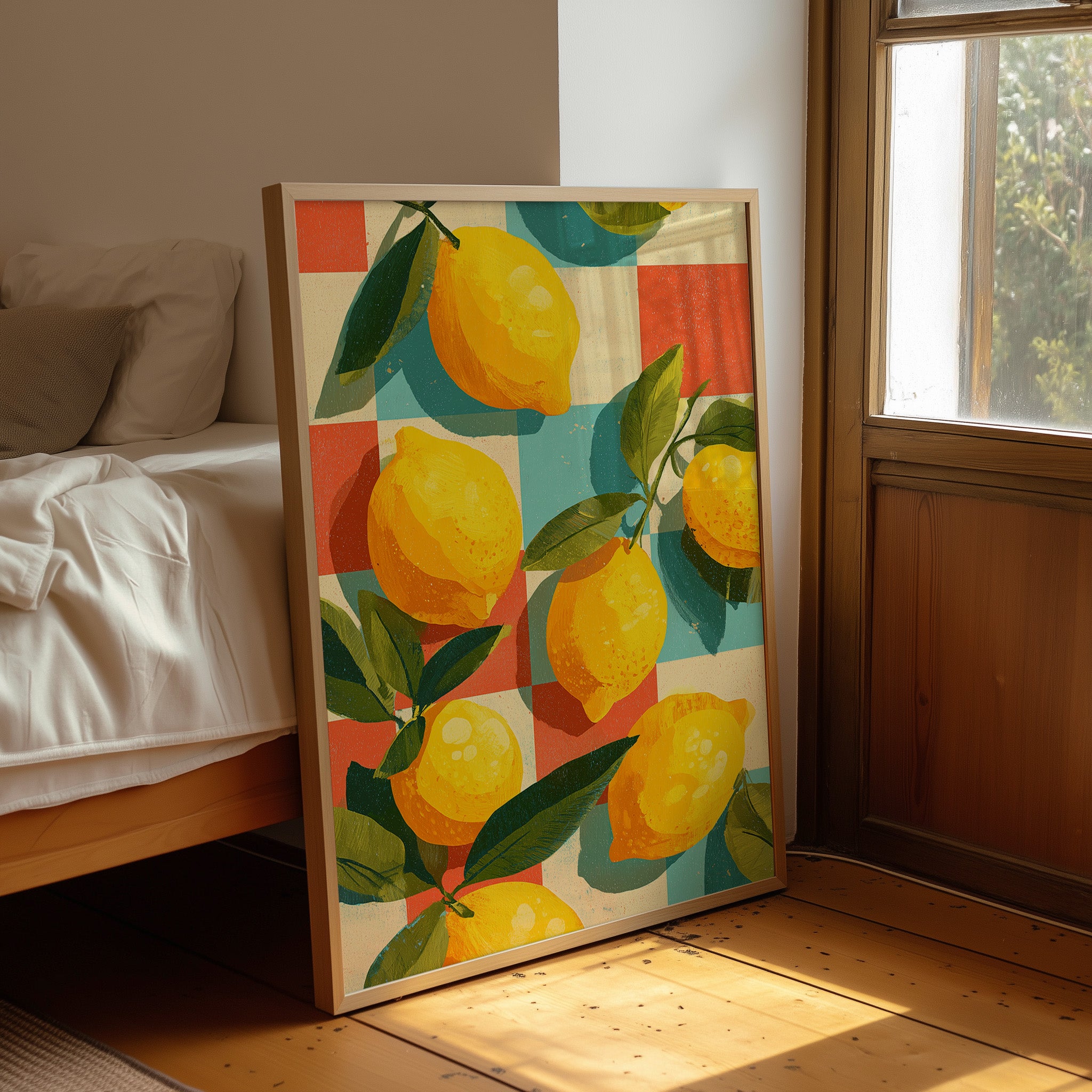 Lemons on a Retro Checkerboard