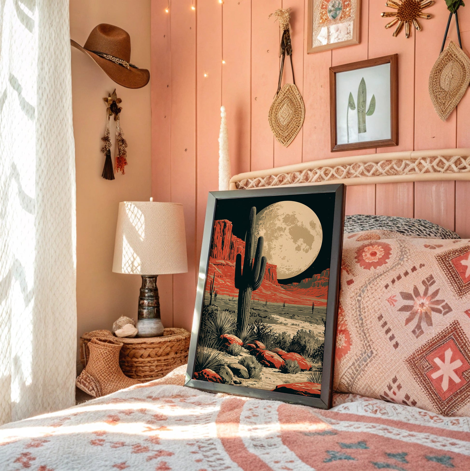 Desert Moon — Red Rock Saguaro Screenprint