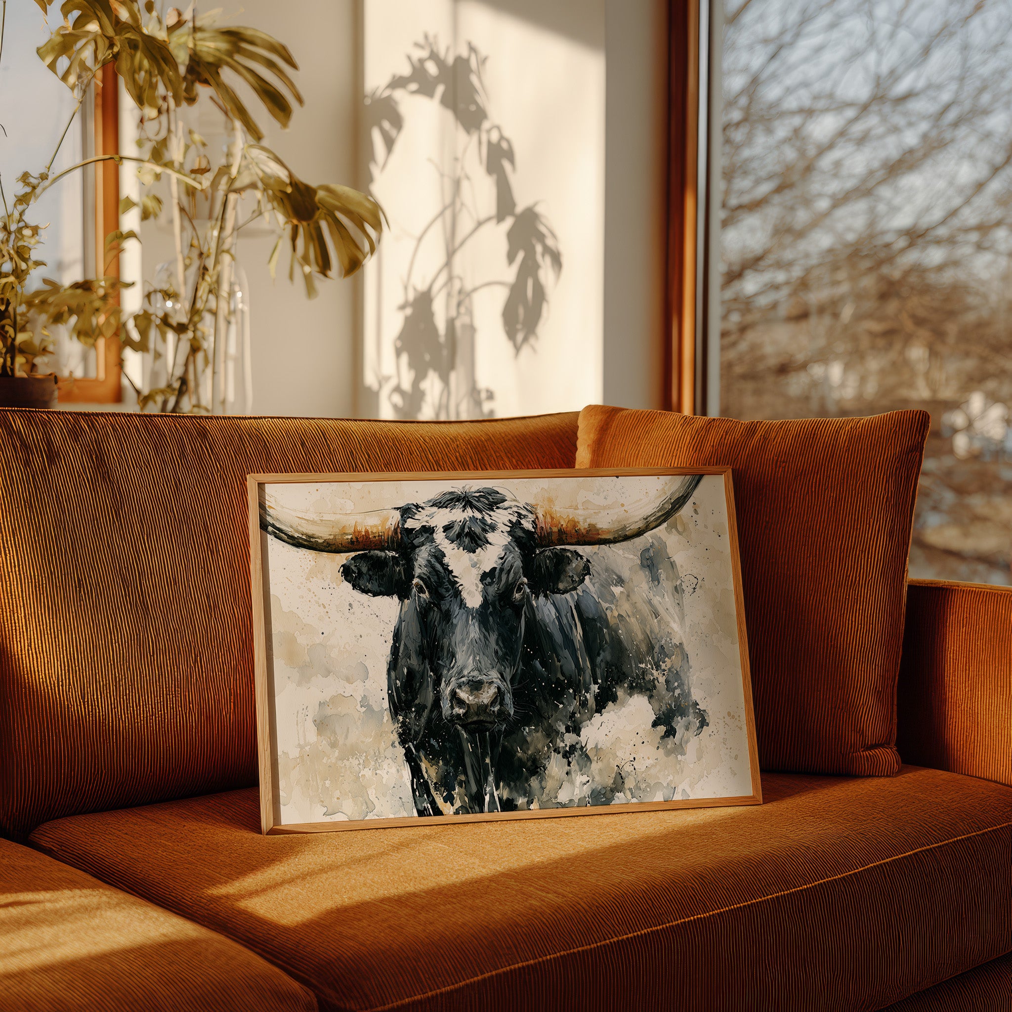 Ink Wash Longhorn Close-Up